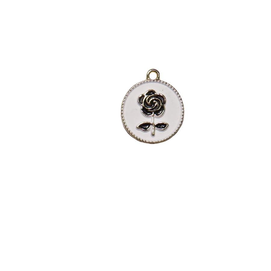 Medium White Circle Rose Charm