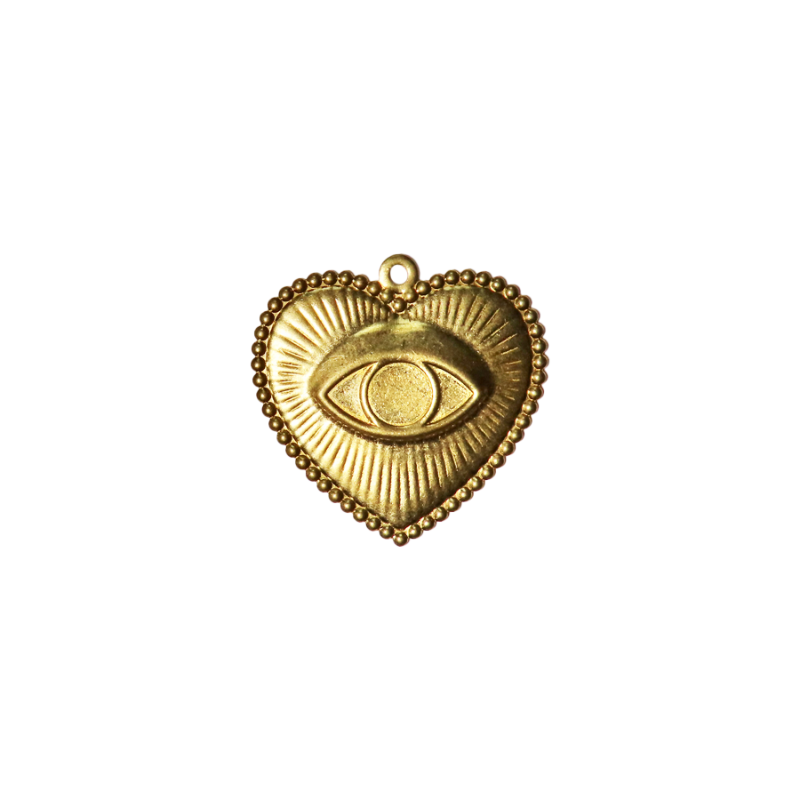 Large Gold Heart with Evil Eye Charm