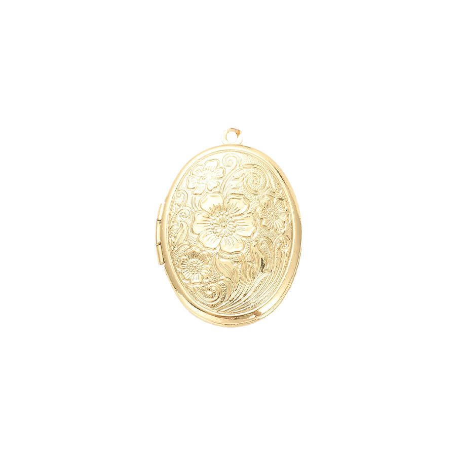 Large Oval Etched Floral Locket Charm