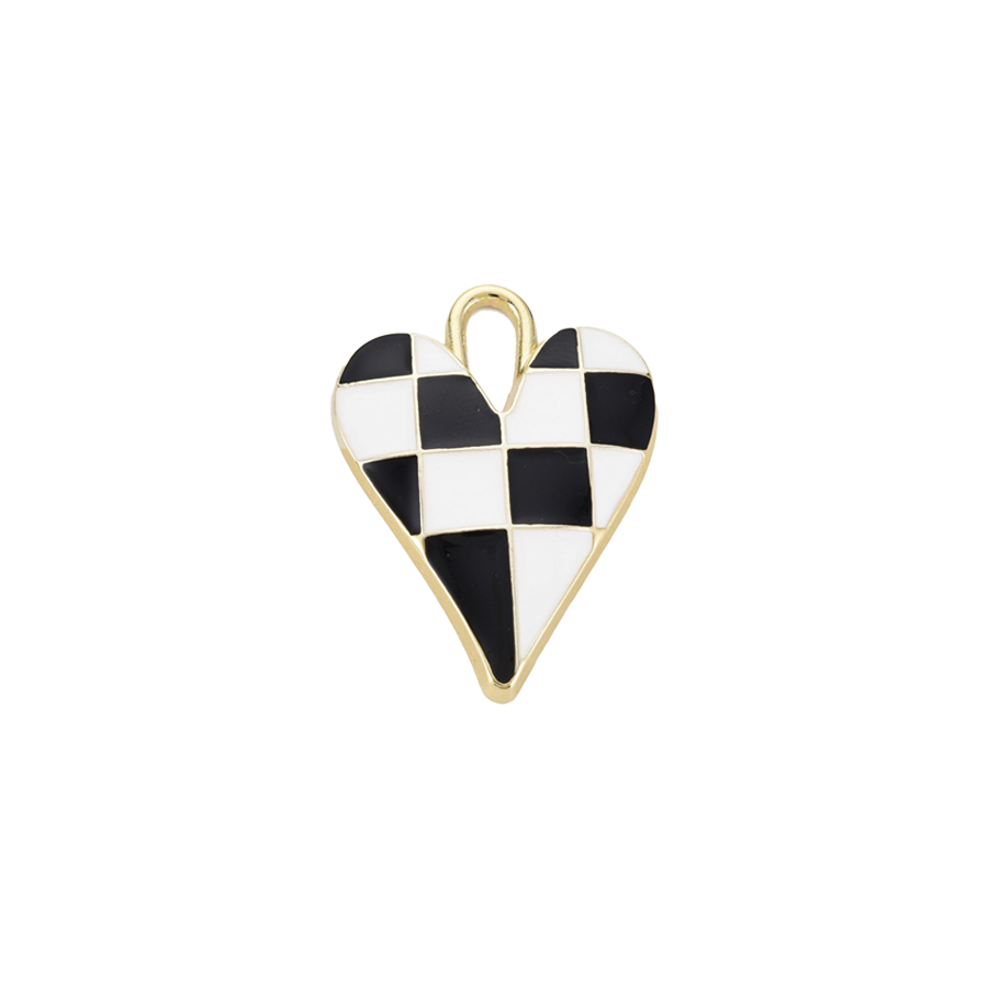 Large Black and White Checkerboard Heart Charm