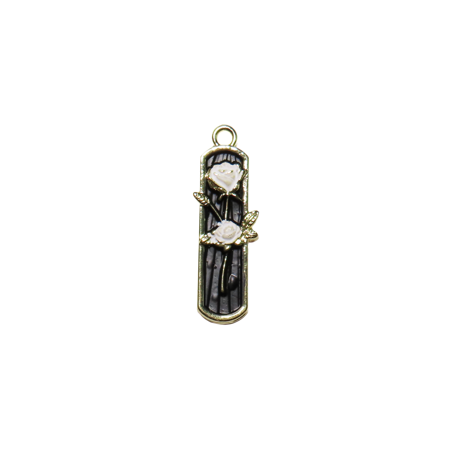 Large Narrow Black Rose Charm