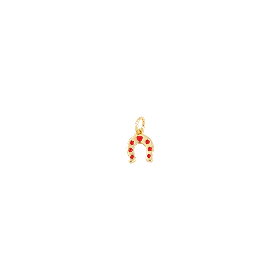 Tiny Gold and Red Horseshoe Charm