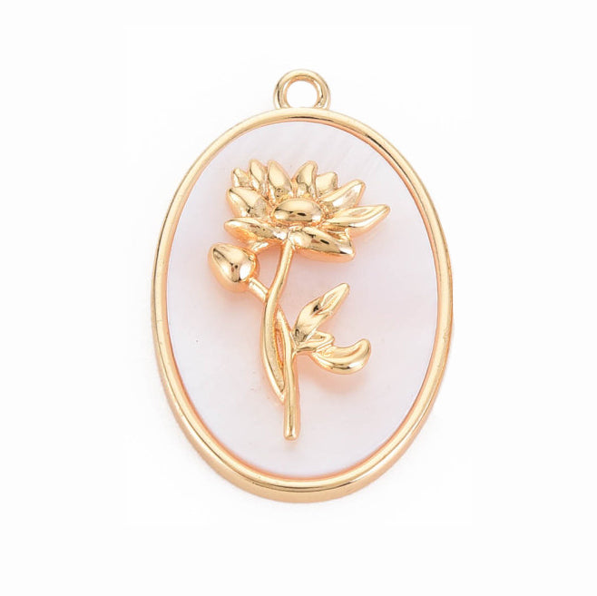 Large Oval Mother of Pearl Flower Charm