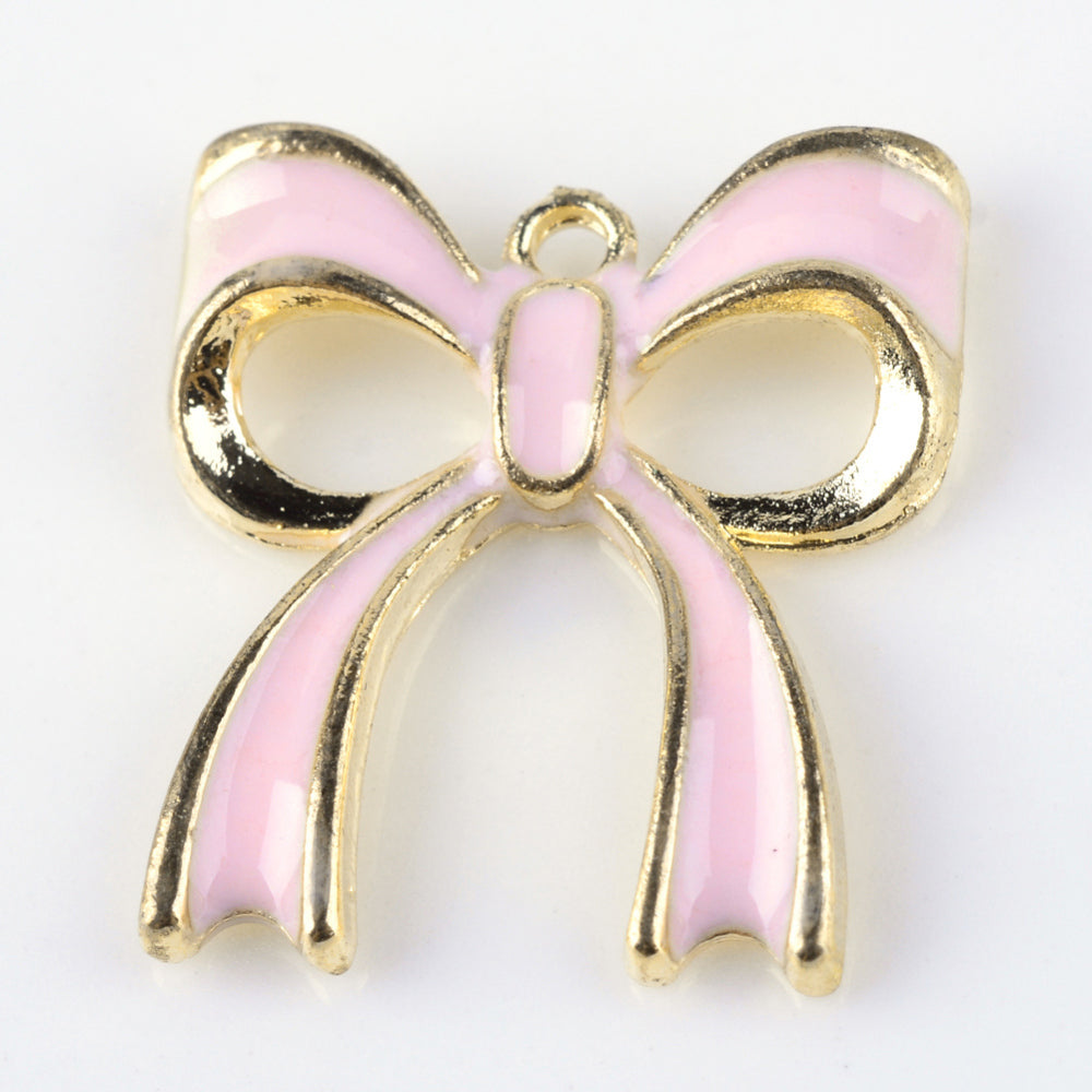 Medium Pink and Gold Bow Charm