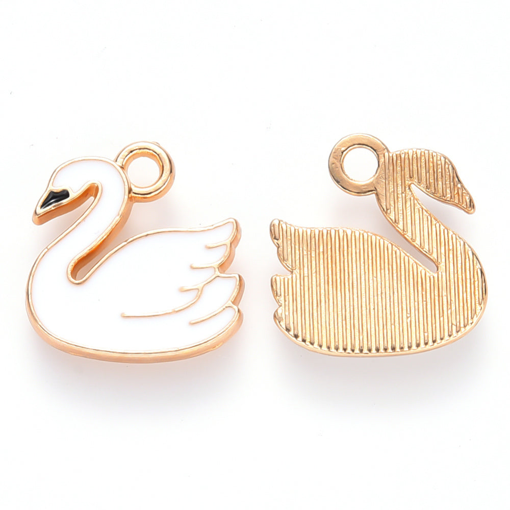 Small Gold and White Swan Charm