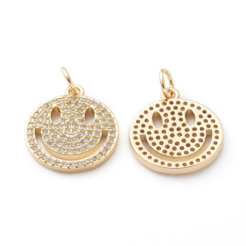 Small Gold and Pave CZ Smiley Face Charm