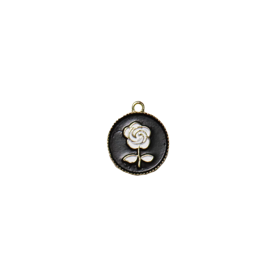 Medium Black Circle Rose Charm