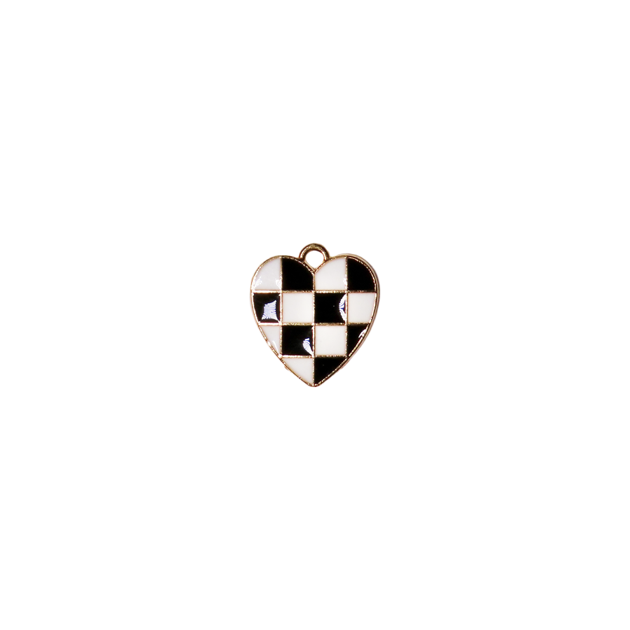 Medium Black and White Checkerboard Heart Charm