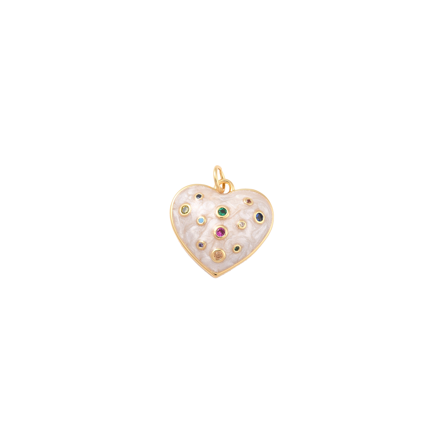 Medium Ivory and Gemstone Heart Charm