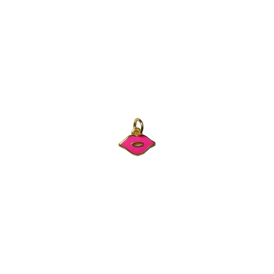 Tiny Gold Lips Charm - Hot Pink