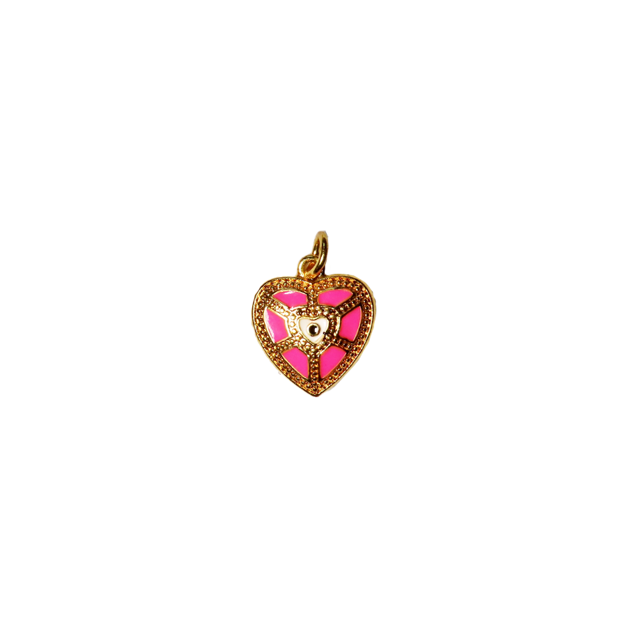 Small Hot Pink and Gold Evil Eye Heart Charm
