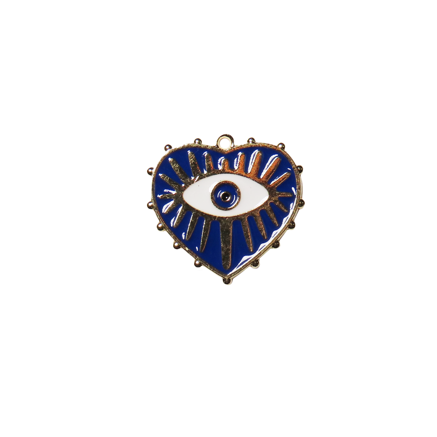 Large Navy and Gold Evil Eye Heart Charm