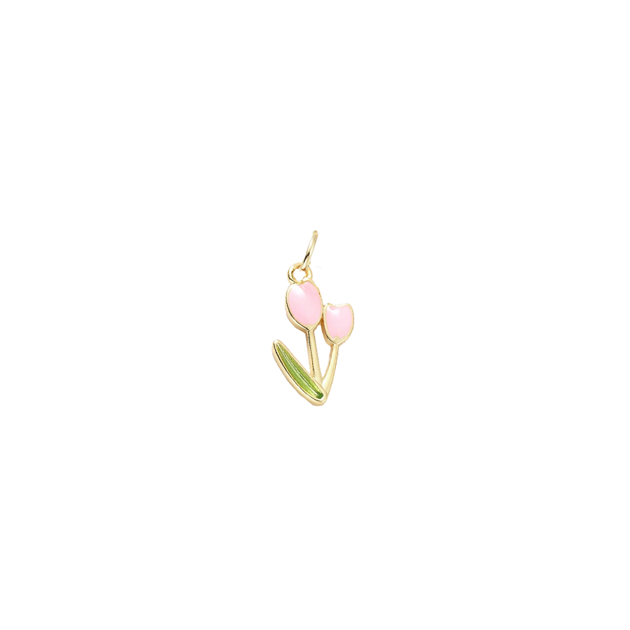 Medium Gold Tulip Charm - Light Pink