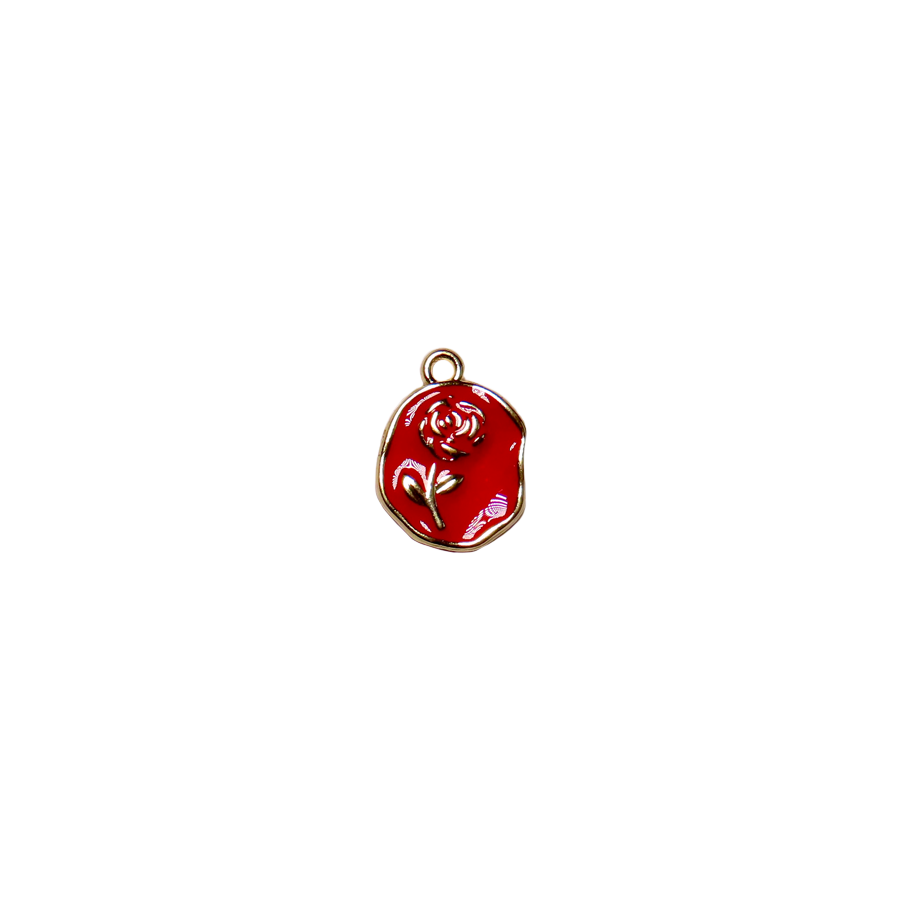 Medium Gold and Red Rose Pendant Charm