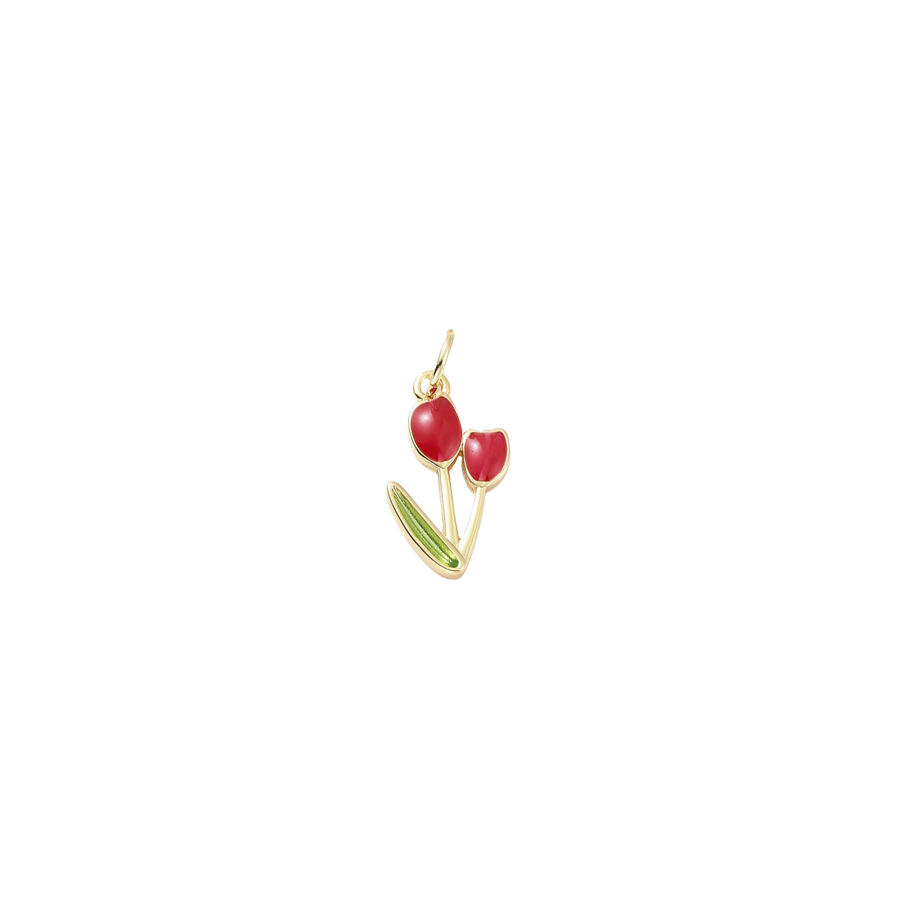 Medium Gold Tulip Charm - Red