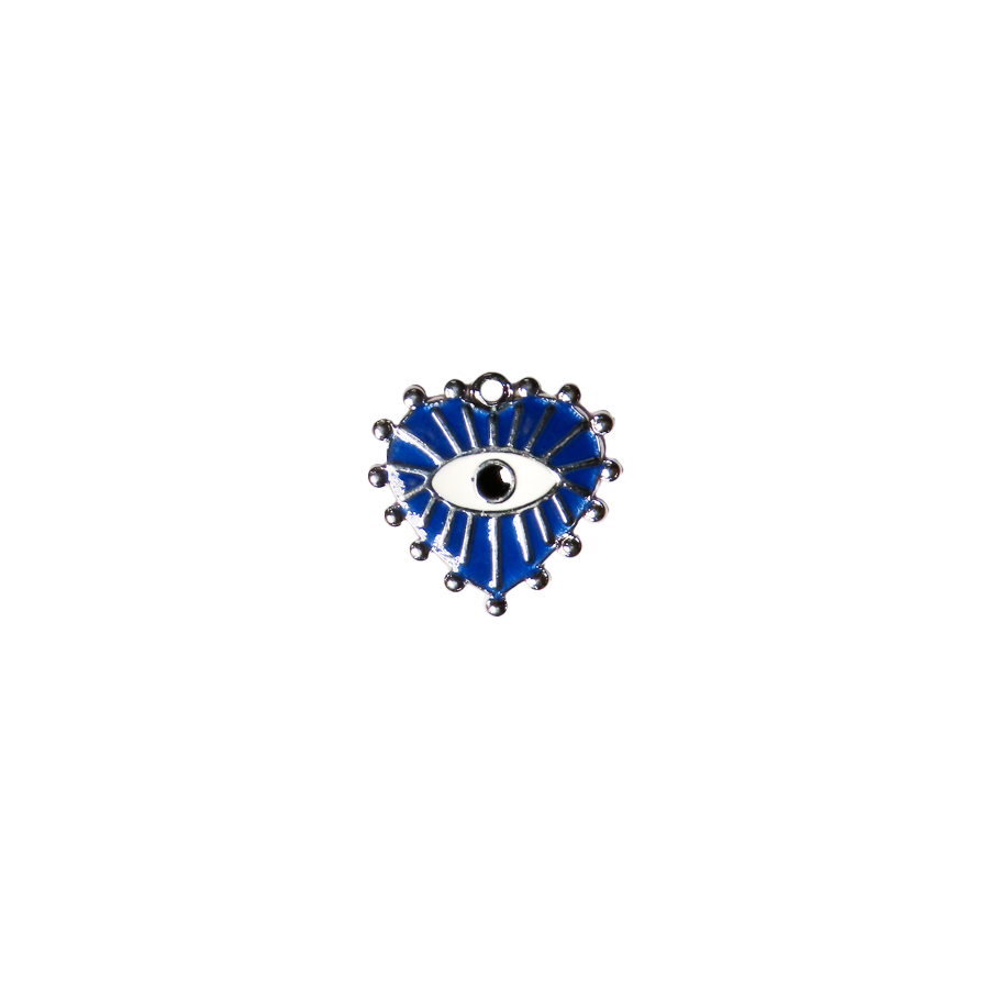 Medium Silver Evil Eye Heart Charm - Navy