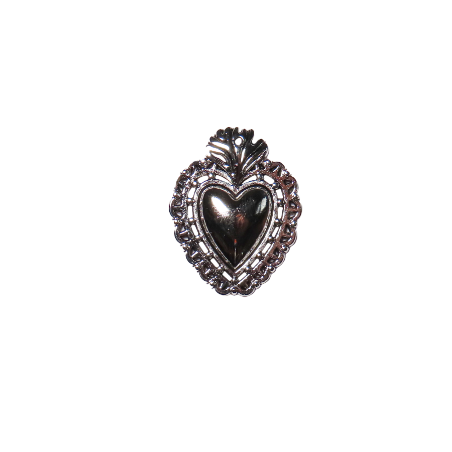 Large Silver Ornate Sacred Heart Charm