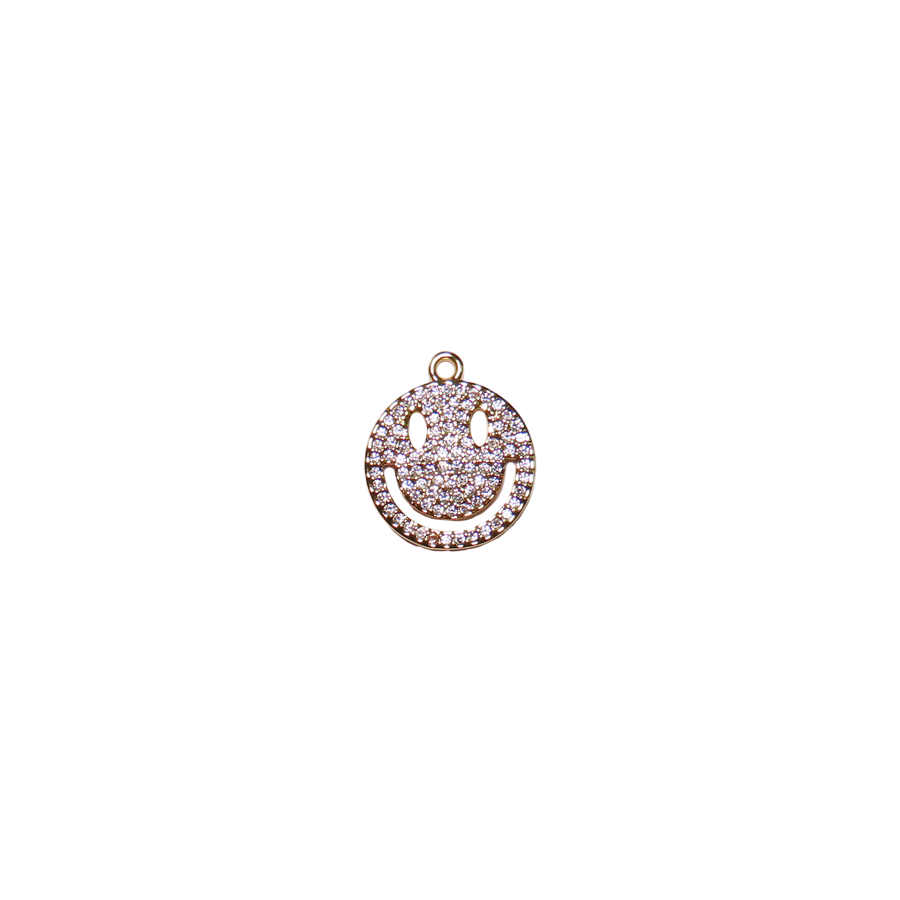 Small Gold and Pave CZ Smiley Face Charm