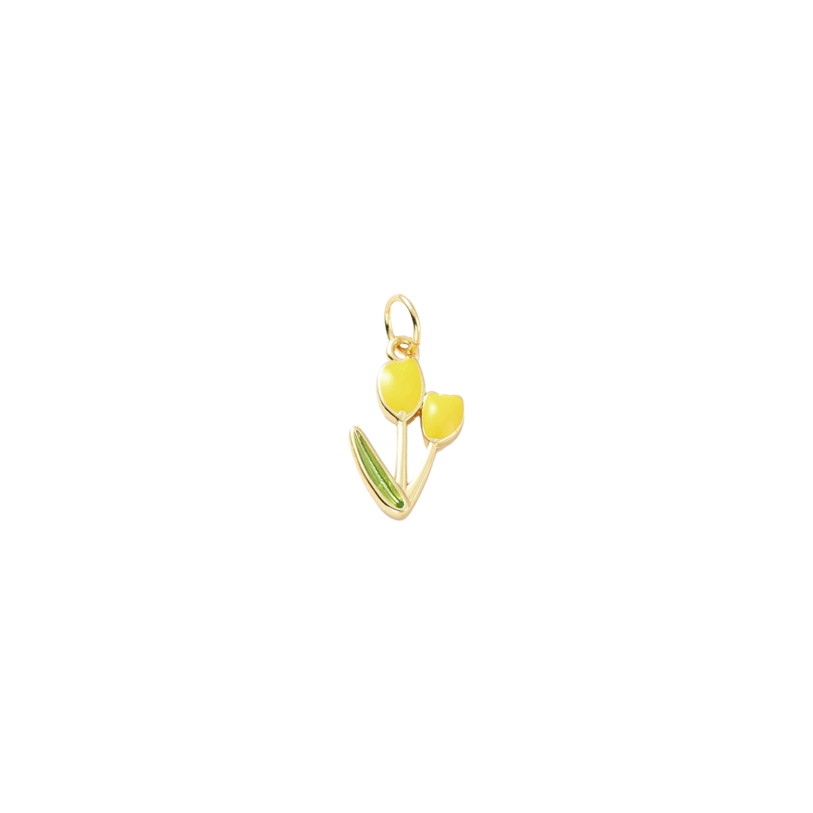 Medium Gold Tulip Charm - Yellow